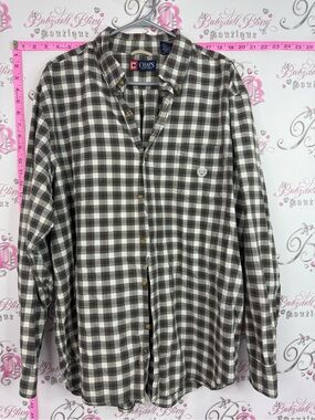 Chaps shirt Men's Brown and White Plaid Button-Down Dress Shirt
